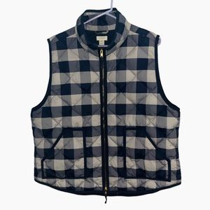 J Crew Quilted Gingham Checker Blue White Puffer Vest Size XXL